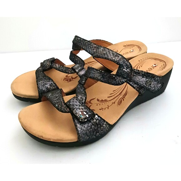 NEW Revere Sofia Blk Metallic Python Strappy Comfort Wedge Sandals US 10M - Picture 7 of 11